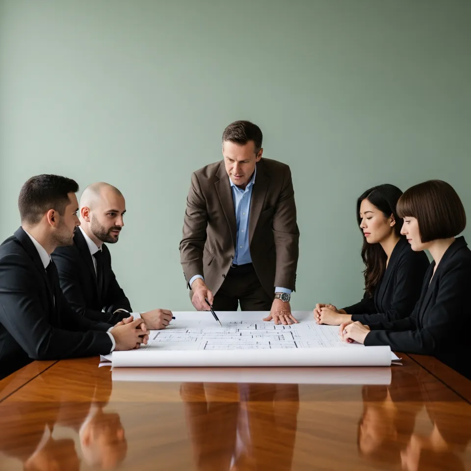 Consultores y empresarios revisando documentación